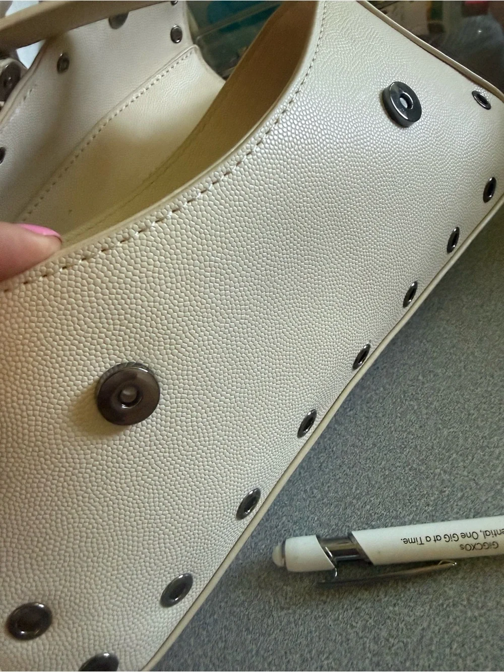 Betsey Johnson Cream Shoulder Bag with Stud & Buckle Detail